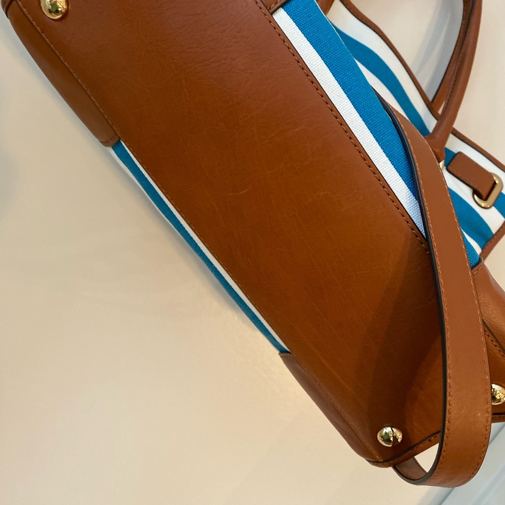 Michael Kors Aqua Blue Striped Hamilton Tote Bag - Picture 5 of 12